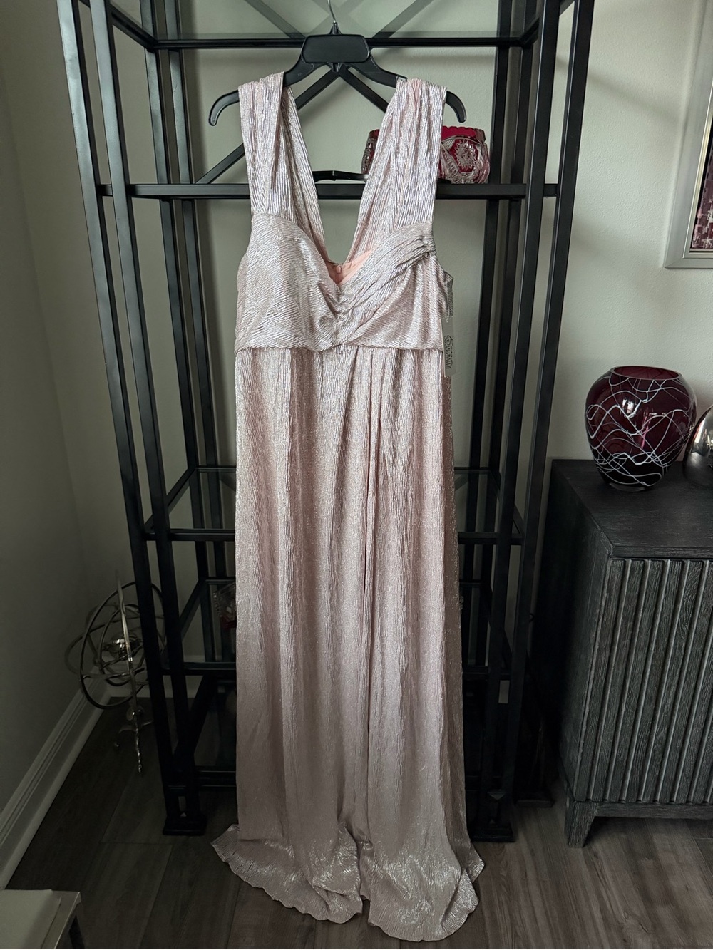 Rene Ruiz Pale Blush Shimmery Maxi Dress